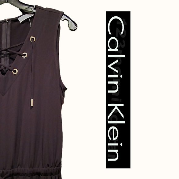 Calvin Klein NEW Old Money Lace-Up Gold-Grommets Drawstring Jumpsuit - Picture 3 of 11